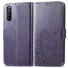 Coque Portefeuille Fleurs Livre Cuir Etui Clapet pour Sony Xperia 10 III Violet
