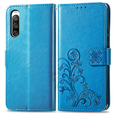 Coque Portefeuille Fleurs Livre Cuir Etui Clapet pour Sony Xperia 10 V Bleu