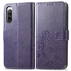 Coque Portefeuille Fleurs Livre Cuir Etui Clapet pour Sony Xperia 10 V Violet