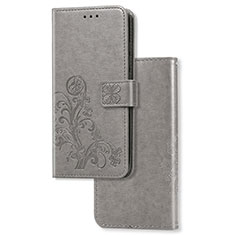 Coque Portefeuille Fleurs Livre Cuir Etui Clapet pour Sony Xperia 5 Gris