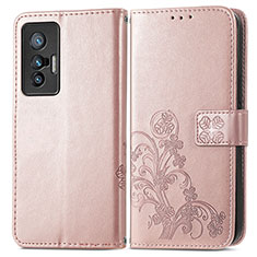 Coque Portefeuille Fleurs Livre Cuir Etui Clapet pour Vivo X70 5G Rose