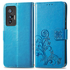 Coque Portefeuille Fleurs Livre Cuir Etui Clapet pour Vivo X70t Bleu