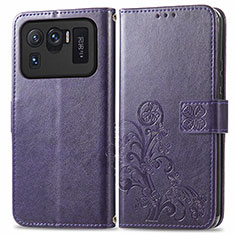 Coque Portefeuille Fleurs Livre Cuir Etui Clapet pour Xiaomi Mi 11 Ultra 5G Violet