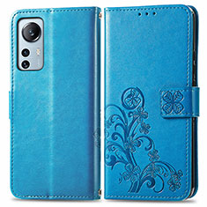 Coque Portefeuille Fleurs Livre Cuir Etui Clapet pour Xiaomi Mi 12 Lite 5G Bleu