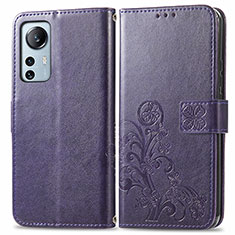 Coque Portefeuille Fleurs Livre Cuir Etui Clapet pour Xiaomi Mi 12S 5G Violet