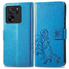Coque Portefeuille Fleurs Livre Cuir Etui Clapet pour Xiaomi Mi 13T 5G Bleu