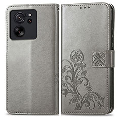 Coque Portefeuille Fleurs Livre Cuir Etui Clapet pour Xiaomi Mi 13T 5G Gris