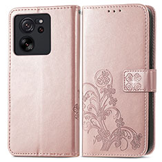 Coque Portefeuille Fleurs Livre Cuir Etui Clapet pour Xiaomi Mi 13T 5G Or Rose