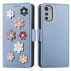 Coque Portefeuille Fleurs Livre Cuir Etui Clapet S02D pour Motorola Moto E32s Bleu