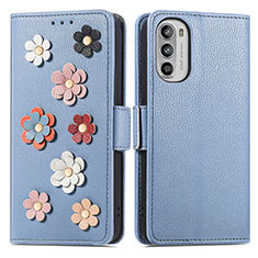 Coque Portefeuille Fleurs Livre Cuir Etui Clapet S02D pour Motorola Moto G82 5G Bleu