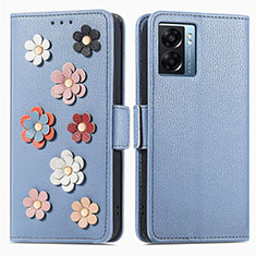 Coque Portefeuille Fleurs Livre Cuir Etui Clapet S02D pour OnePlus Nord N300 5G Bleu