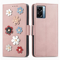Coque Portefeuille Fleurs Livre Cuir Etui Clapet S02D pour OnePlus Nord N300 5G Or Rose