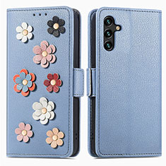 Coque Portefeuille Fleurs Livre Cuir Etui Clapet S02D pour Samsung Galaxy A04s Bleu