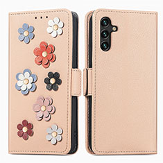 Coque Portefeuille Fleurs Livre Cuir Etui Clapet S02D pour Samsung Galaxy A04s Kaki
