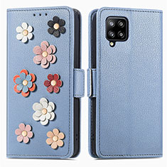 Coque Portefeuille Fleurs Livre Cuir Etui Clapet S02D pour Samsung Galaxy A42 5G Bleu