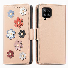 Coque Portefeuille Fleurs Livre Cuir Etui Clapet S02D pour Samsung Galaxy A42 5G Kaki