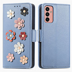 Coque Portefeuille Fleurs Livre Cuir Etui Clapet S02D pour Samsung Galaxy F13 4G Bleu