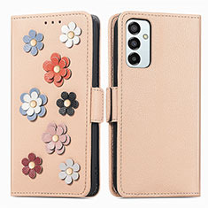 Coque Portefeuille Fleurs Livre Cuir Etui Clapet S02D pour Samsung Galaxy F23 5G Kaki