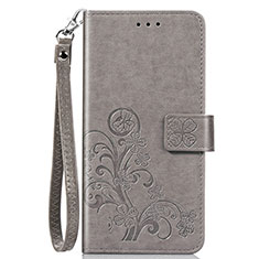 Coque Portefeuille Fleurs Livre Cuir Etui Clapet S02D pour Samsung Galaxy F41 Gris
