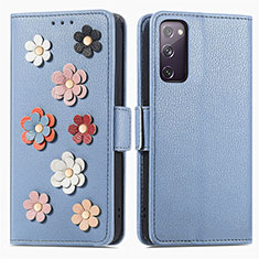 Coque Portefeuille Fleurs Livre Cuir Etui Clapet S02D pour Samsung Galaxy S20 FE (2022) 5G Bleu