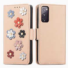 Coque Portefeuille Fleurs Livre Cuir Etui Clapet S02D pour Samsung Galaxy S20 FE 4G Kaki