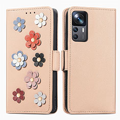 Coque Portefeuille Fleurs Livre Cuir Etui Clapet S02D pour Xiaomi Mi 12T 5G Kaki