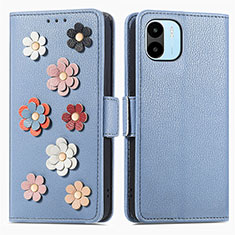 Coque Portefeuille Fleurs Livre Cuir Etui Clapet S02D pour Xiaomi Redmi A1 Bleu
