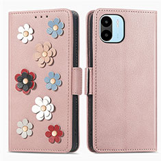 Coque Portefeuille Fleurs Livre Cuir Etui Clapet S02D pour Xiaomi Redmi A1 Or Rose