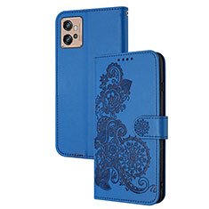 Coque Portefeuille Fleurs Livre Cuir Etui Clapet Y01X pour Motorola Moto G32 Bleu