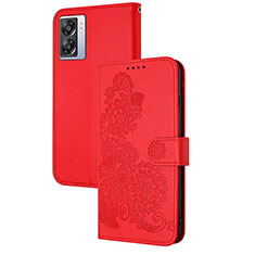 Coque Portefeuille Fleurs Livre Cuir Etui Clapet Y01X pour OnePlus Nord N300 5G Rouge