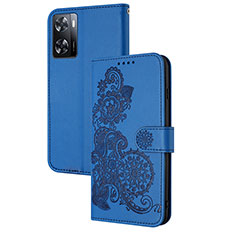 Coque Portefeuille Fleurs Livre Cuir Etui Clapet Y01X pour Oppo A57 4G Bleu