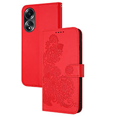 Coque Portefeuille Fleurs Livre Cuir Etui Clapet Y01X pour Oppo A58 4G Rouge