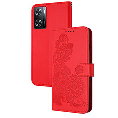 Coque Portefeuille Fleurs Livre Cuir Etui Clapet Y01X pour Oppo A77 4G Rouge