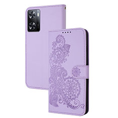 Coque Portefeuille Fleurs Livre Cuir Etui Clapet Y01X pour Oppo A77 4G Violet