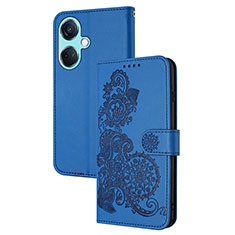 Coque Portefeuille Fleurs Livre Cuir Etui Clapet Y01X pour Oppo K11 5G Bleu
