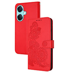 Coque Portefeuille Fleurs Livre Cuir Etui Clapet Y01X pour Oppo K11 5G Rouge