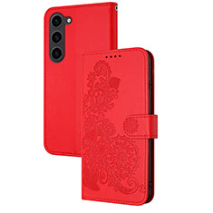 Coque Portefeuille Fleurs Livre Cuir Etui Clapet Y01X pour Samsung Galaxy S22 Plus 5G Rouge