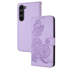 Coque Portefeuille Fleurs Livre Cuir Etui Clapet Y01X pour Samsung Galaxy S22 Plus 5G Violet