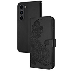 Coque Portefeuille Fleurs Livre Cuir Etui Clapet Y01X pour Samsung Galaxy S24 Plus 5G Noir