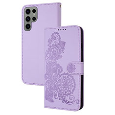 Coque Portefeuille Fleurs Livre Cuir Etui Clapet Y01X pour Samsung Galaxy S24 Ultra 5G Violet