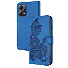 Coque Portefeuille Fleurs Livre Cuir Etui Clapet Y01X pour Xiaomi Redmi Note 12 5G Bleu