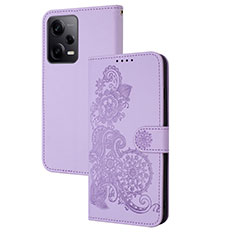 Coque Portefeuille Fleurs Livre Cuir Etui Clapet Y01X pour Xiaomi Redmi Note 12 Pro 5G Violet