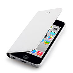 Coque Portefeuille Flip Cuir pour Apple iPhone 5C Blanc