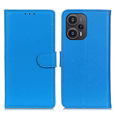 Coque Portefeuille Livre Cuir Etui Clapet A03D pour Xiaomi Poco F5 5G Bleu Ciel