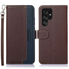 Coque Portefeuille Livre Cuir Etui Clapet A05D pour Samsung Galaxy S24 Ultra 5G Marron