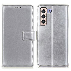 Coque Portefeuille Livre Cuir Etui Clapet A08D pour Samsung Galaxy S21 FE 5G Argent