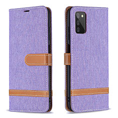 Coque Portefeuille Livre Cuir Etui Clapet B02F pour Samsung Galaxy A03s Violet Clair