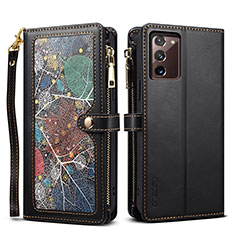 Coque Portefeuille Livre Cuir Etui Clapet B02S pour Samsung Galaxy Note 20 5G Noir