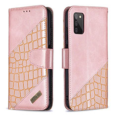Coque Portefeuille Livre Cuir Etui Clapet B03F pour Samsung Galaxy M02s Or Rose