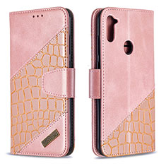 Coque Portefeuille Livre Cuir Etui Clapet B03F pour Samsung Galaxy M11 Or Rose